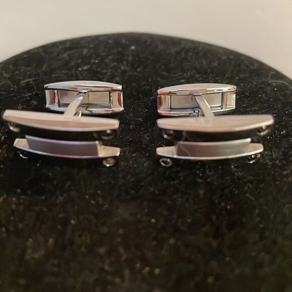 Vintage-1930s-1” x 1” engravable rectangular polished stainless steel cuff links - Picture 3 of 15